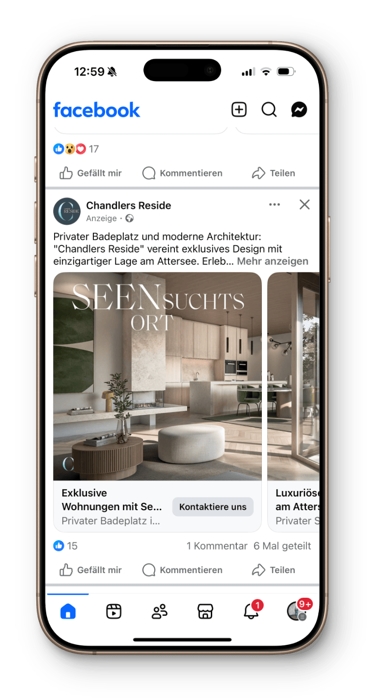 iPhone mit Screenshot von Facebook Posting