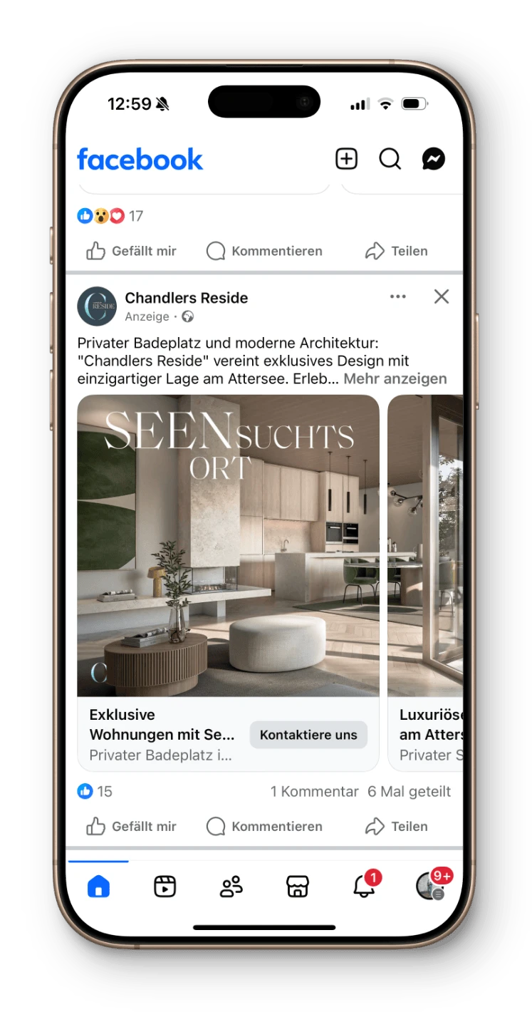 iPhone mit Screenshot von Facebook Posting
