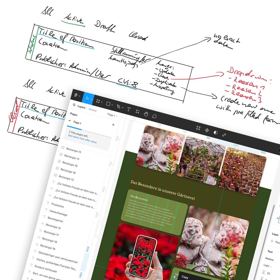 Wireframes Handzeichnungen